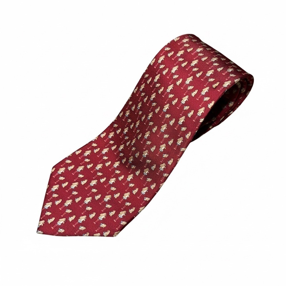 Ferragamo Mini Playing Penguin Red Silk Tie